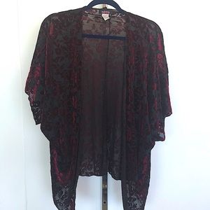 Elegant Floral Red and Black Poncho